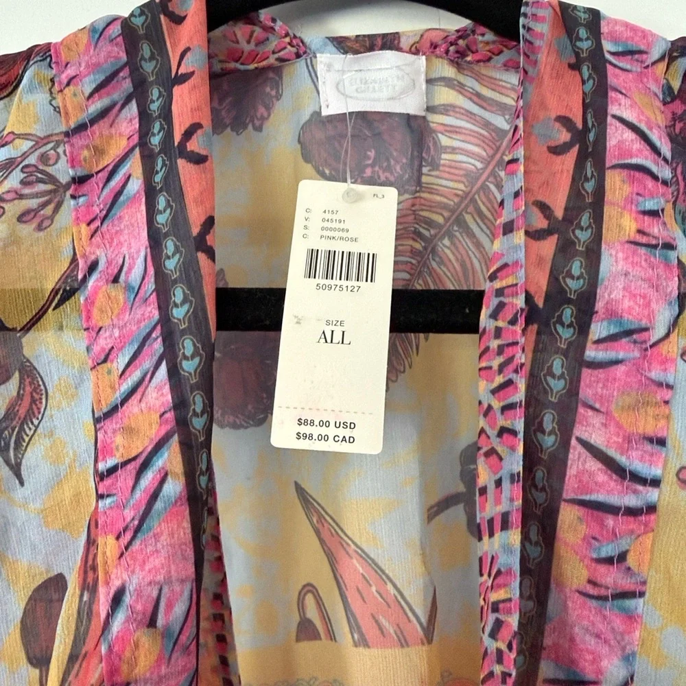 Anthropologie Elizabeth Gillett Floral Scarf Kimono One Size - Picture 4 of 6